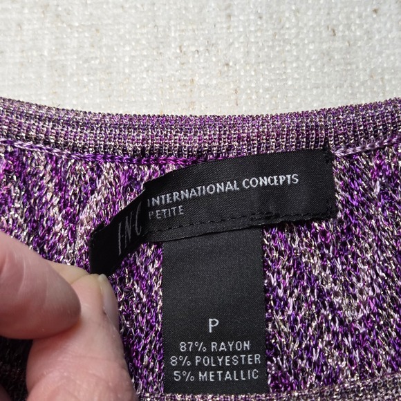 INC Purple Metallic Y2K Chevron Knit Top Womens Petite XS/S Shimmer Party - Picture 9 of 11
